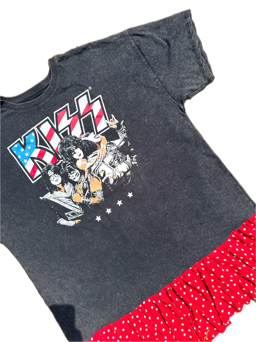 Kiss Tshirt Dress with Polka Dot Ruffle
