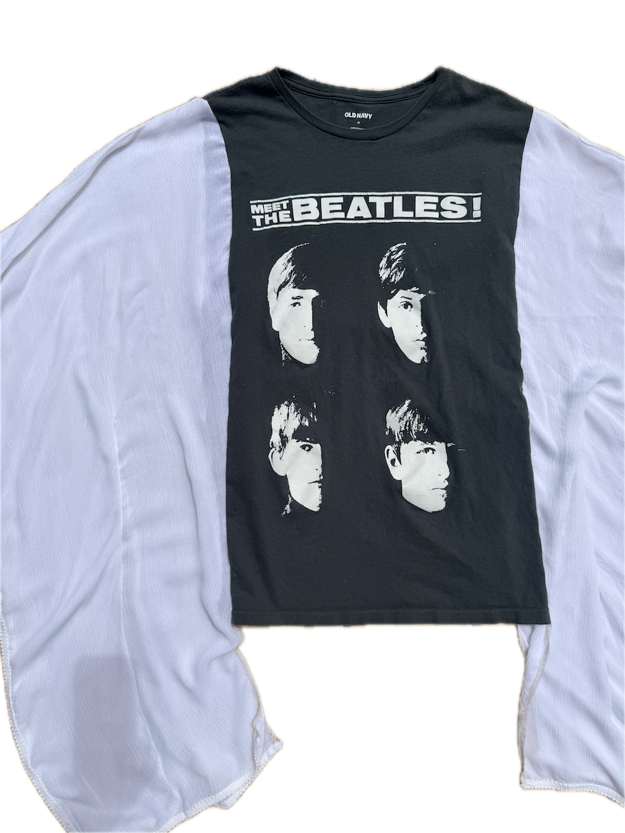 The Beatles Gray and White Boho Tee