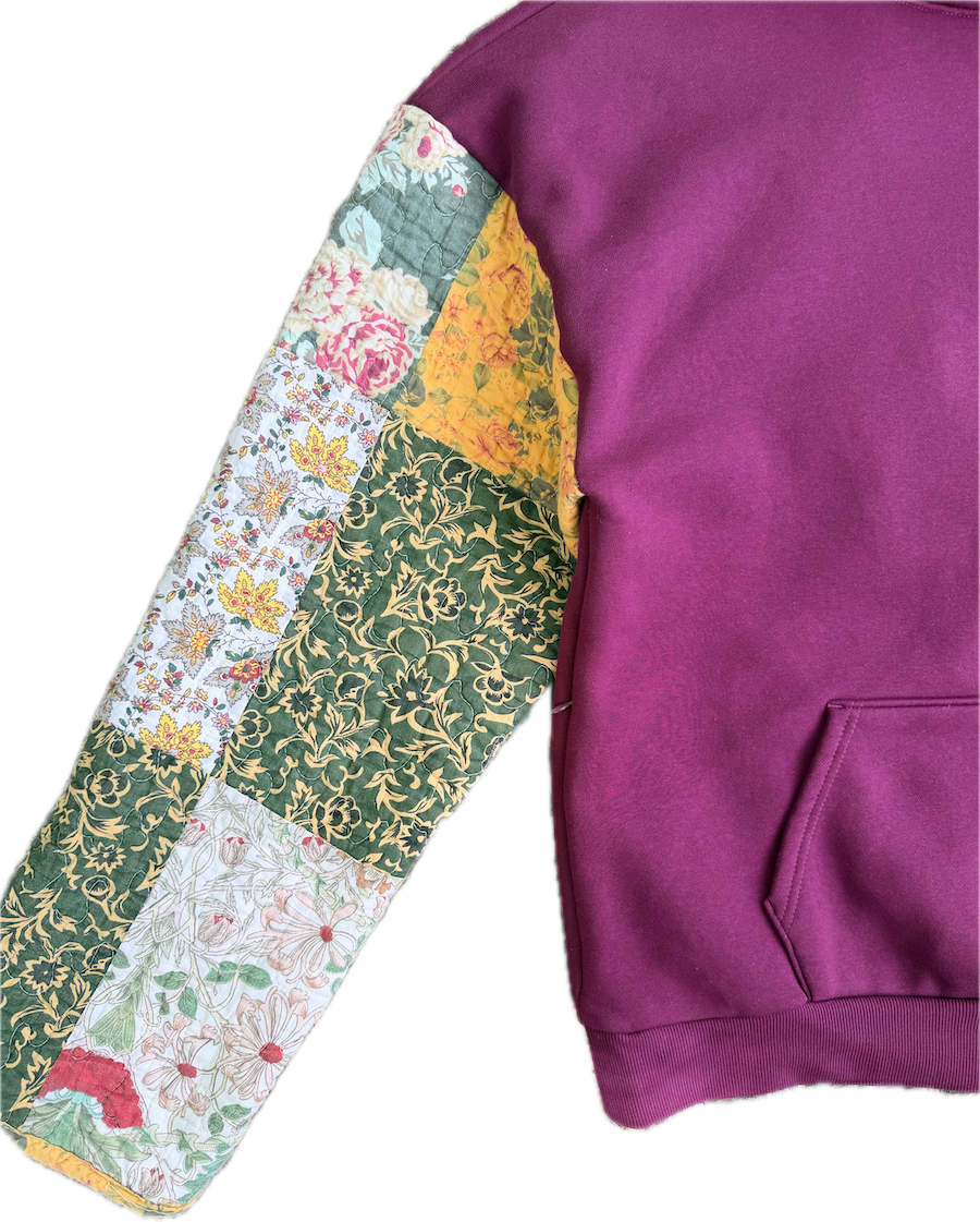 Patchwork Floral Quilted Sleeve Hoodie