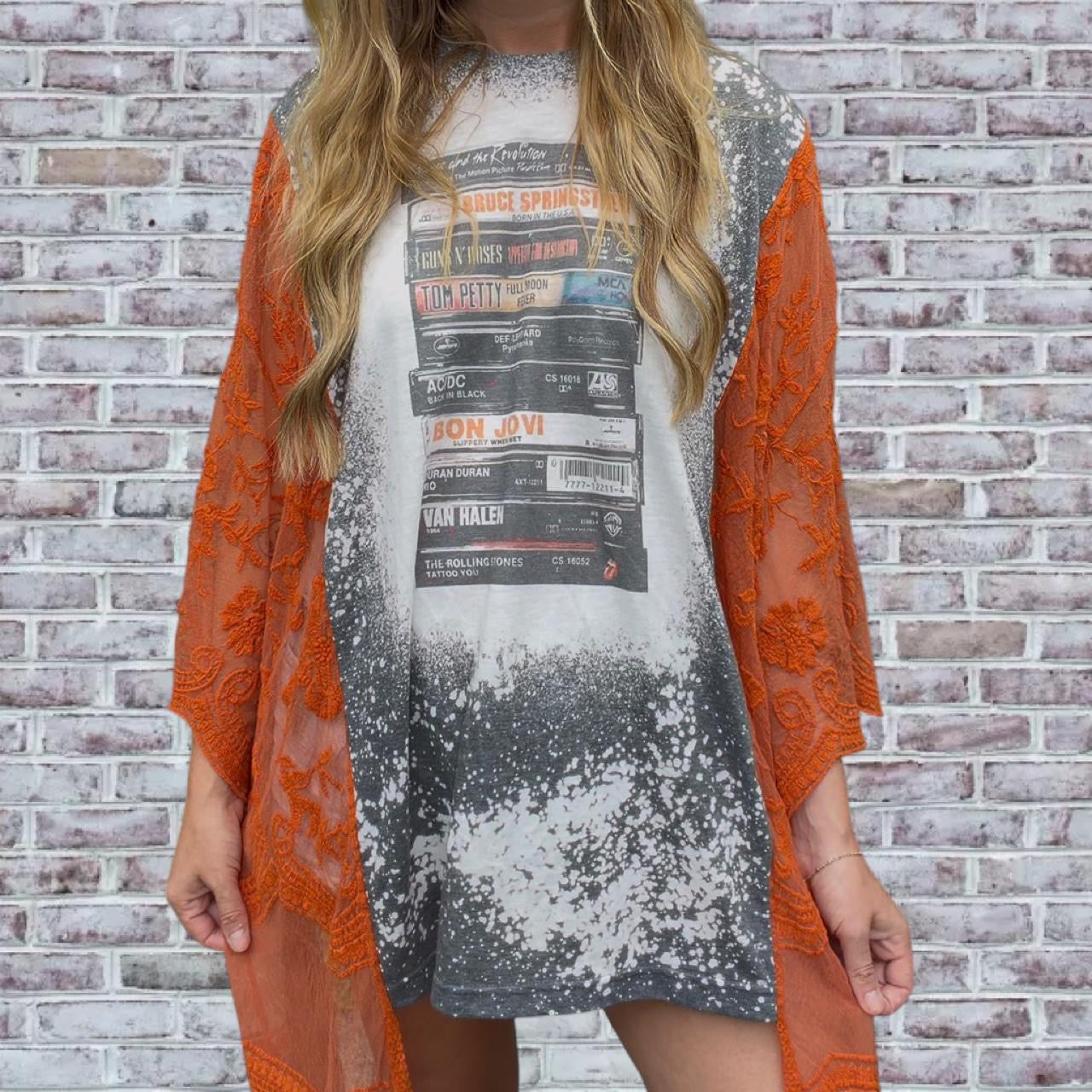 Rock Cassette Tapes Lace Boho tee
