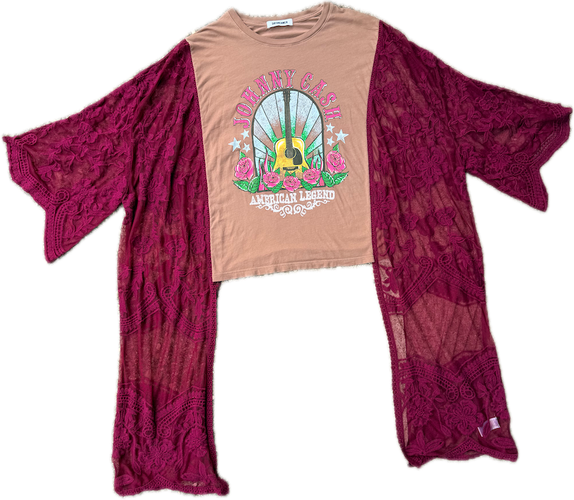 Johnny Cash Red Lace boho tee