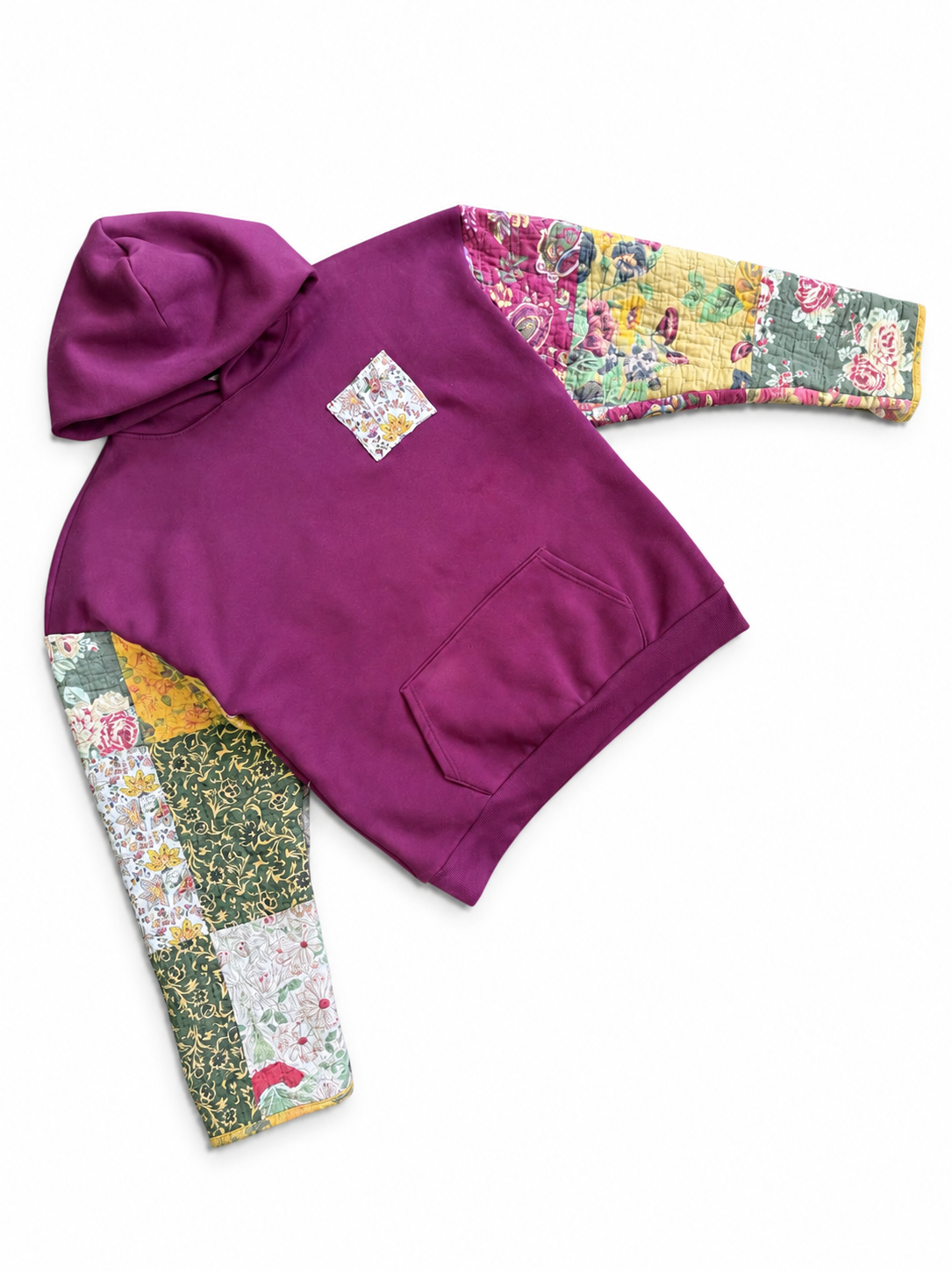 Patchwork Floral Quilted Sleeve Hoodie