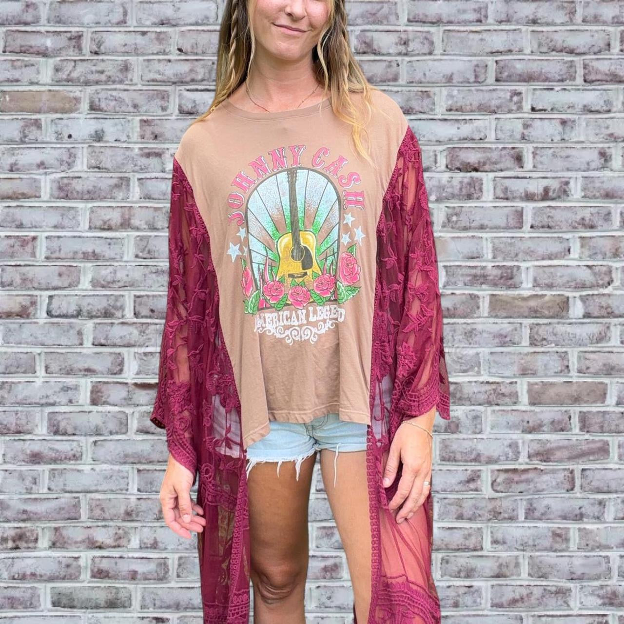 Johnny Cash Red Lace boho tee