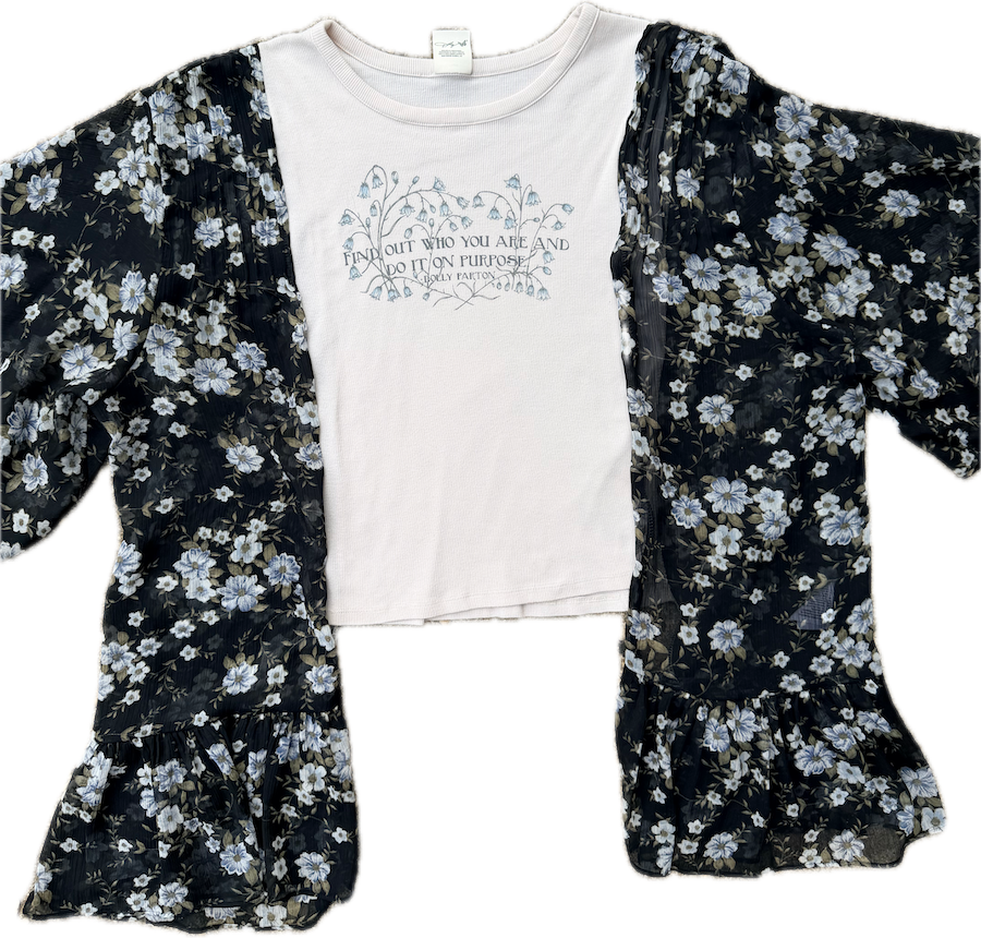 Dolly Parton Blue and Black Floral tee