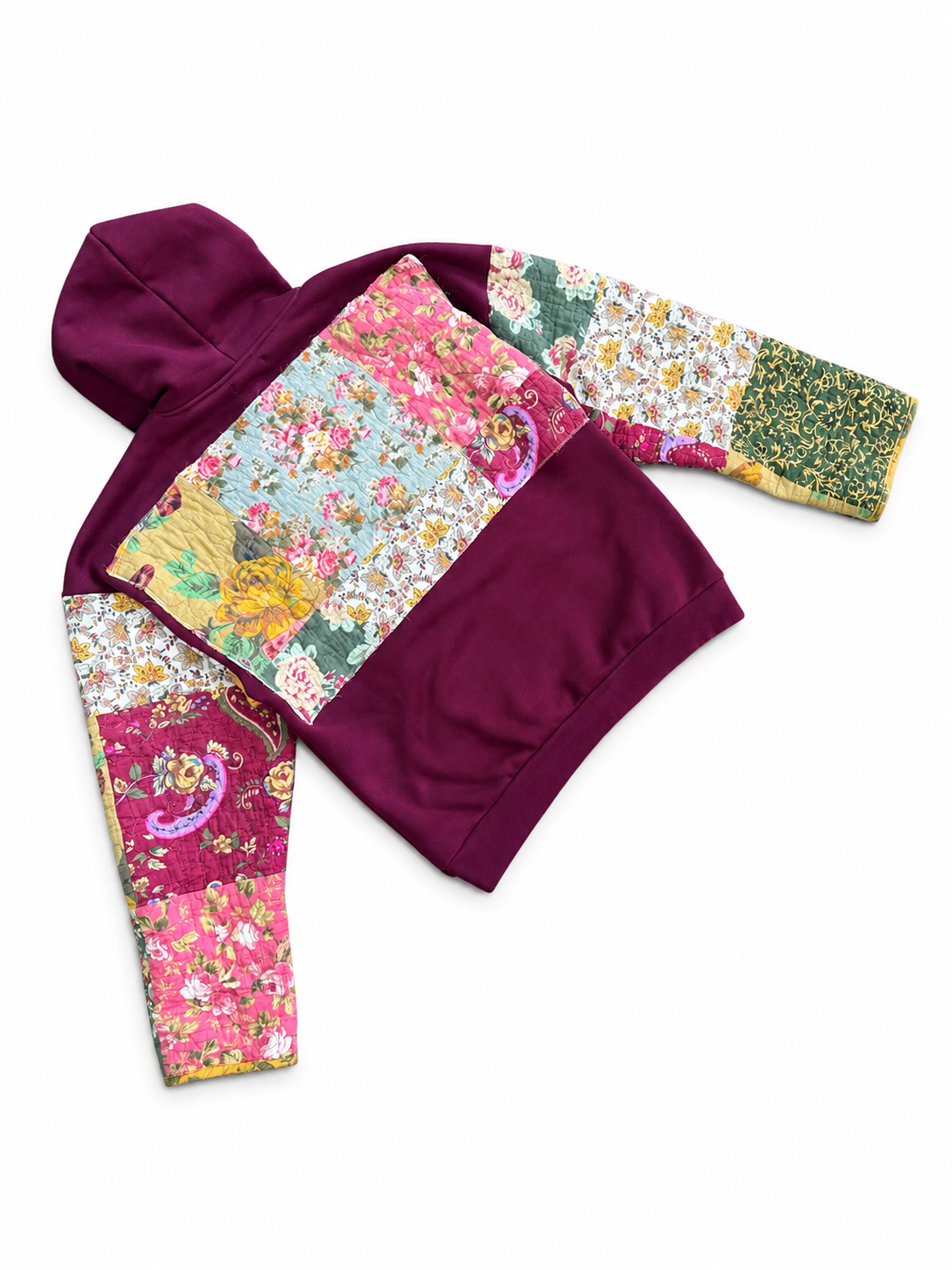 Patchwork Floral Quilted Sleeve Hoodie