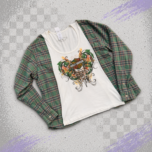 Harley Davidson Womans Green Flannel Tee