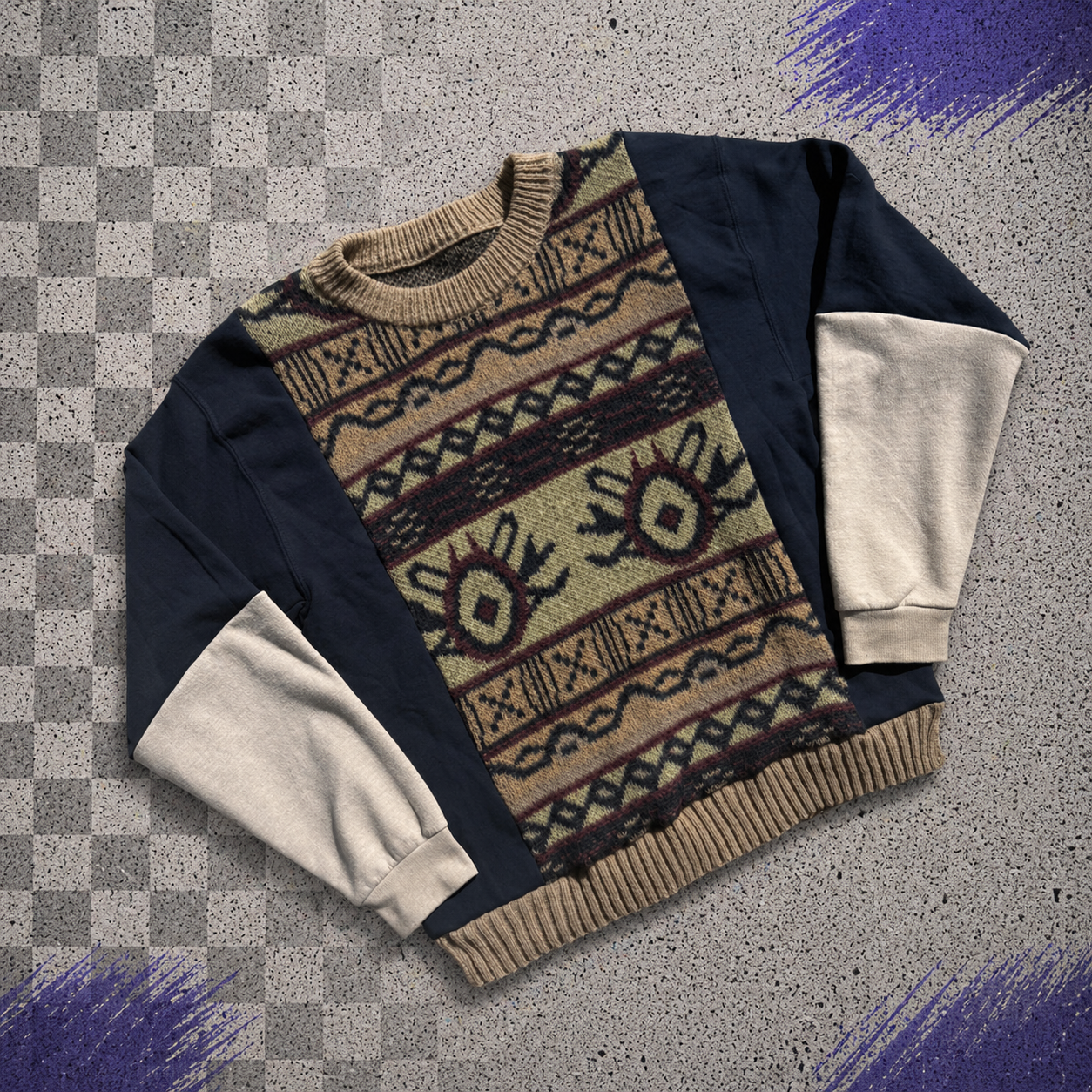 Beige Sweater Patchwork Crewneck