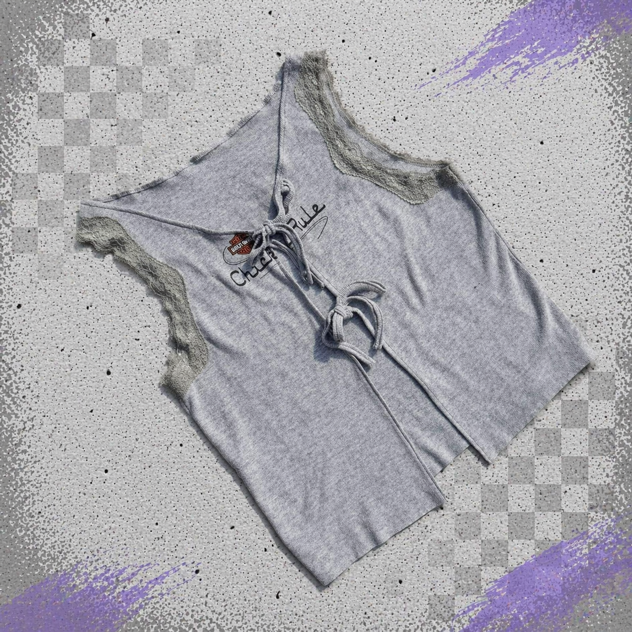 Harley Davidson Gray Tie Front Tank Top