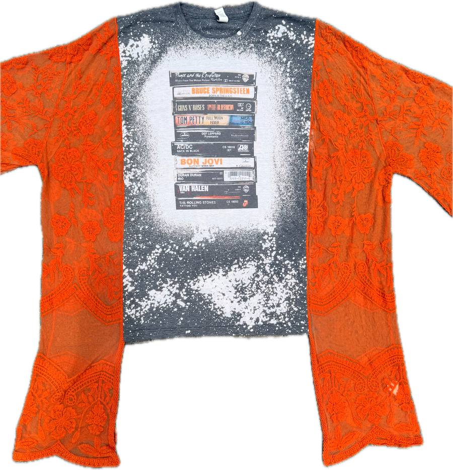 Rock Cassette Tapes Lace Boho tee