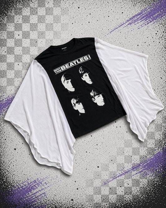 The Beatles Gray and White Boho Tee