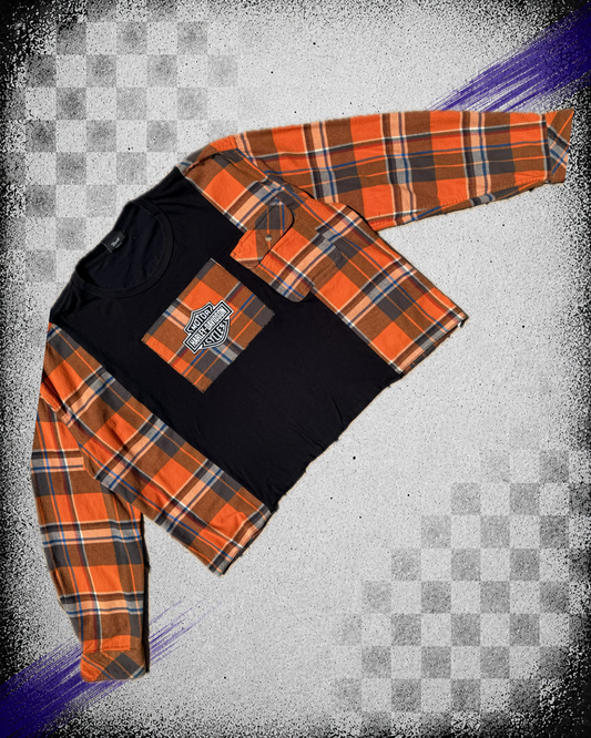 Harley Davidson orange patchwork flannel