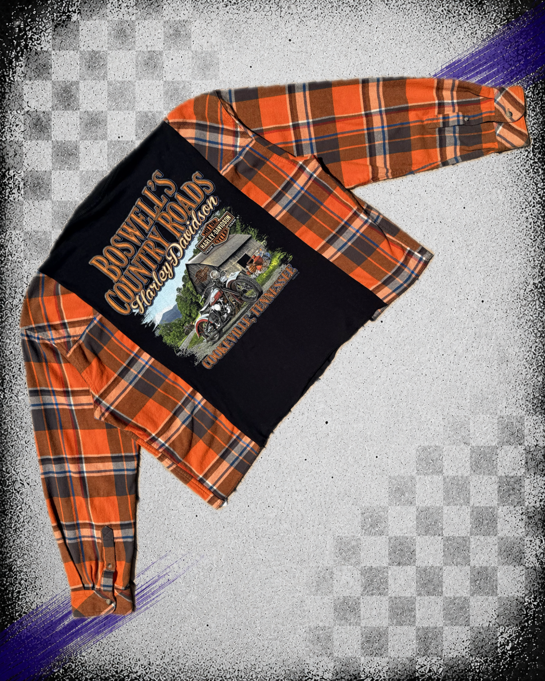 Harley Davidson orange patchwork flannel