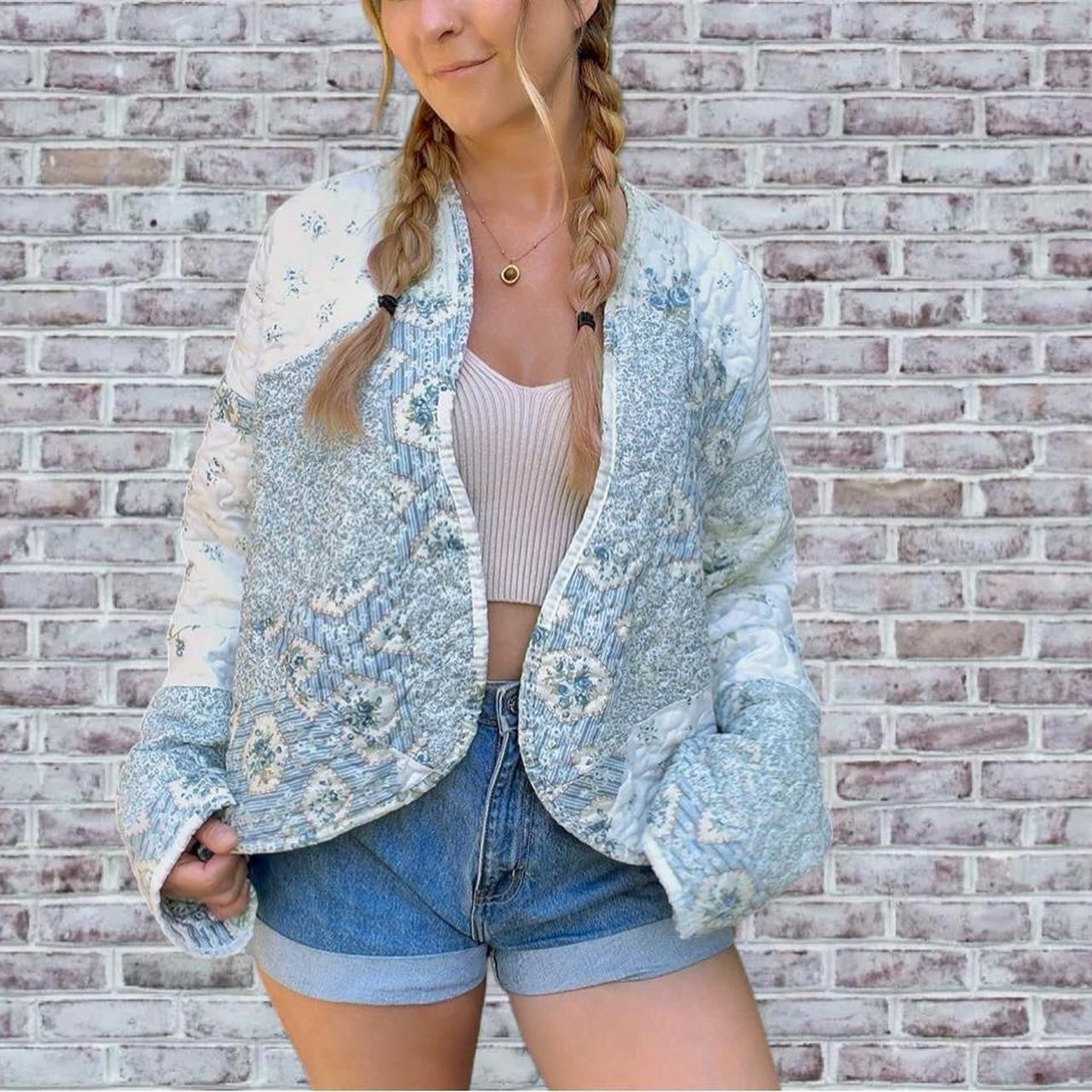 Floral Blue Quilted Cardigan