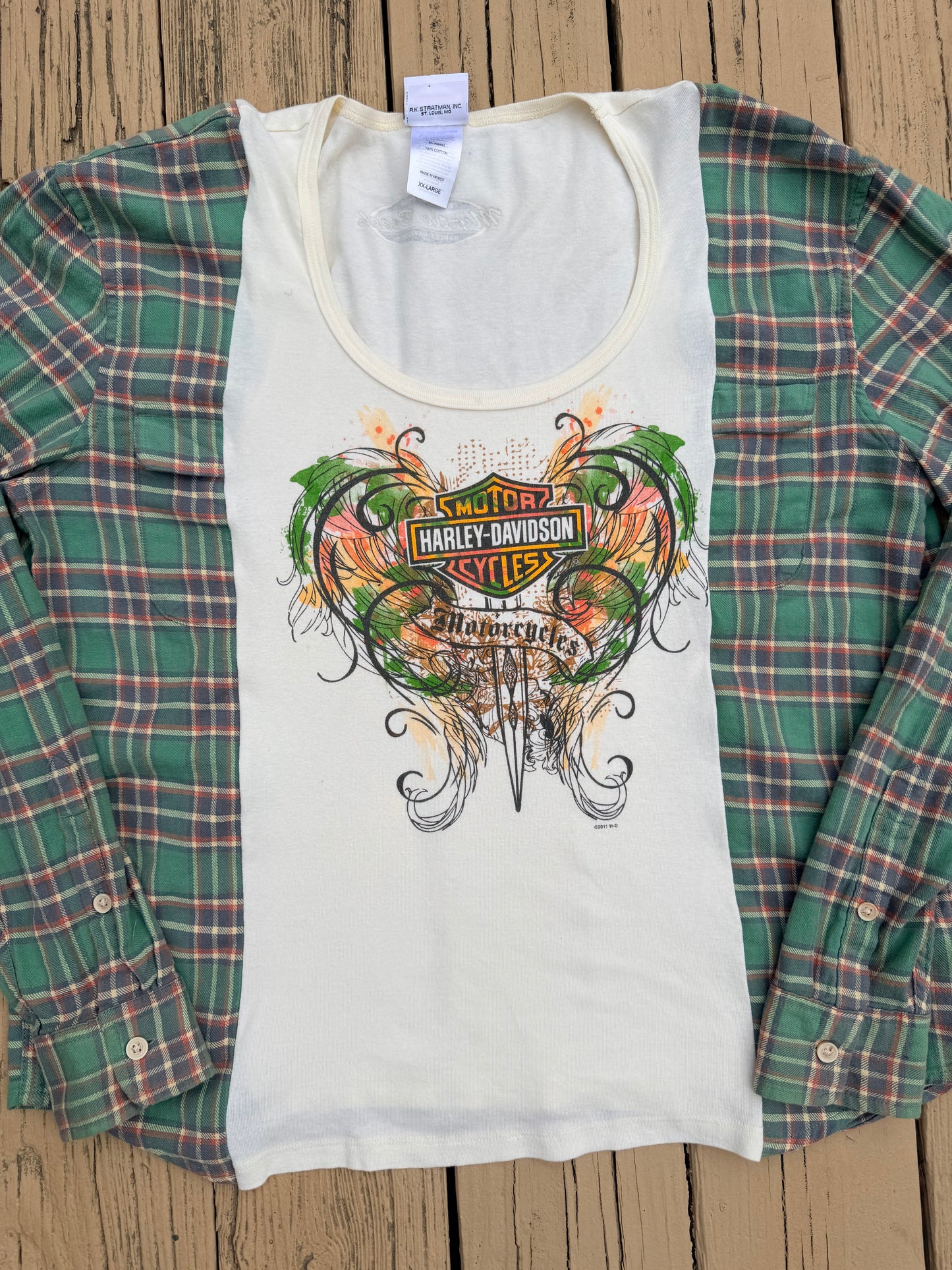 Harley Davidson Womans Green Flannel Tee