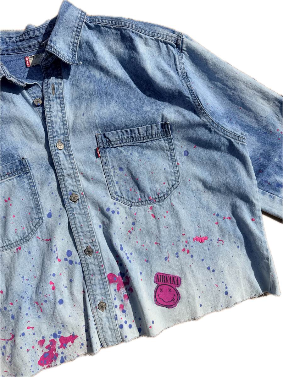 Nirvana Paint Splatter Denim Button Down