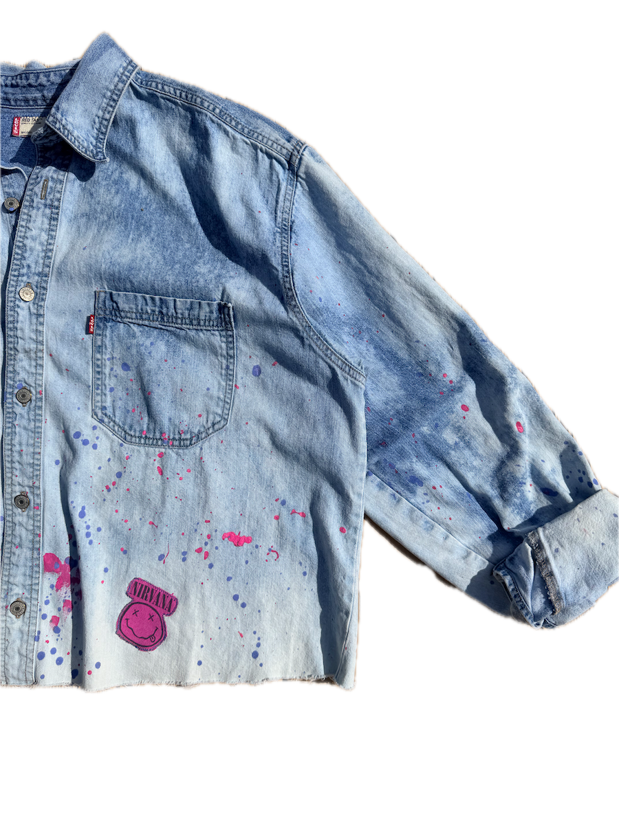 Nirvana Paint Splatter Denim Button Down