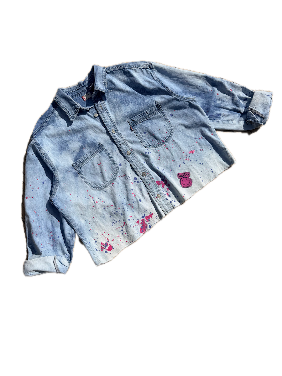 Nirvana Paint Splatter Denim Button Down