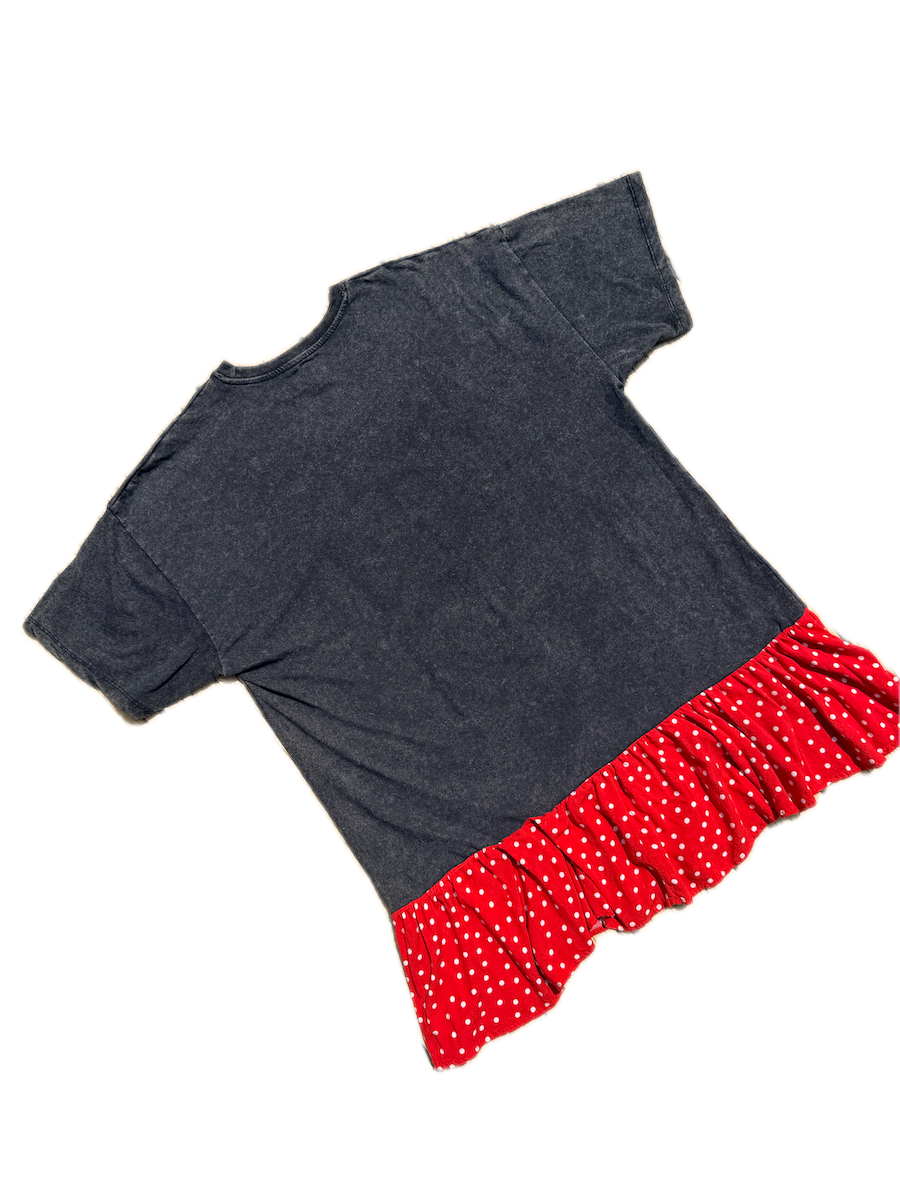 Kiss Tshirt Dress with Polka Dot Ruffle