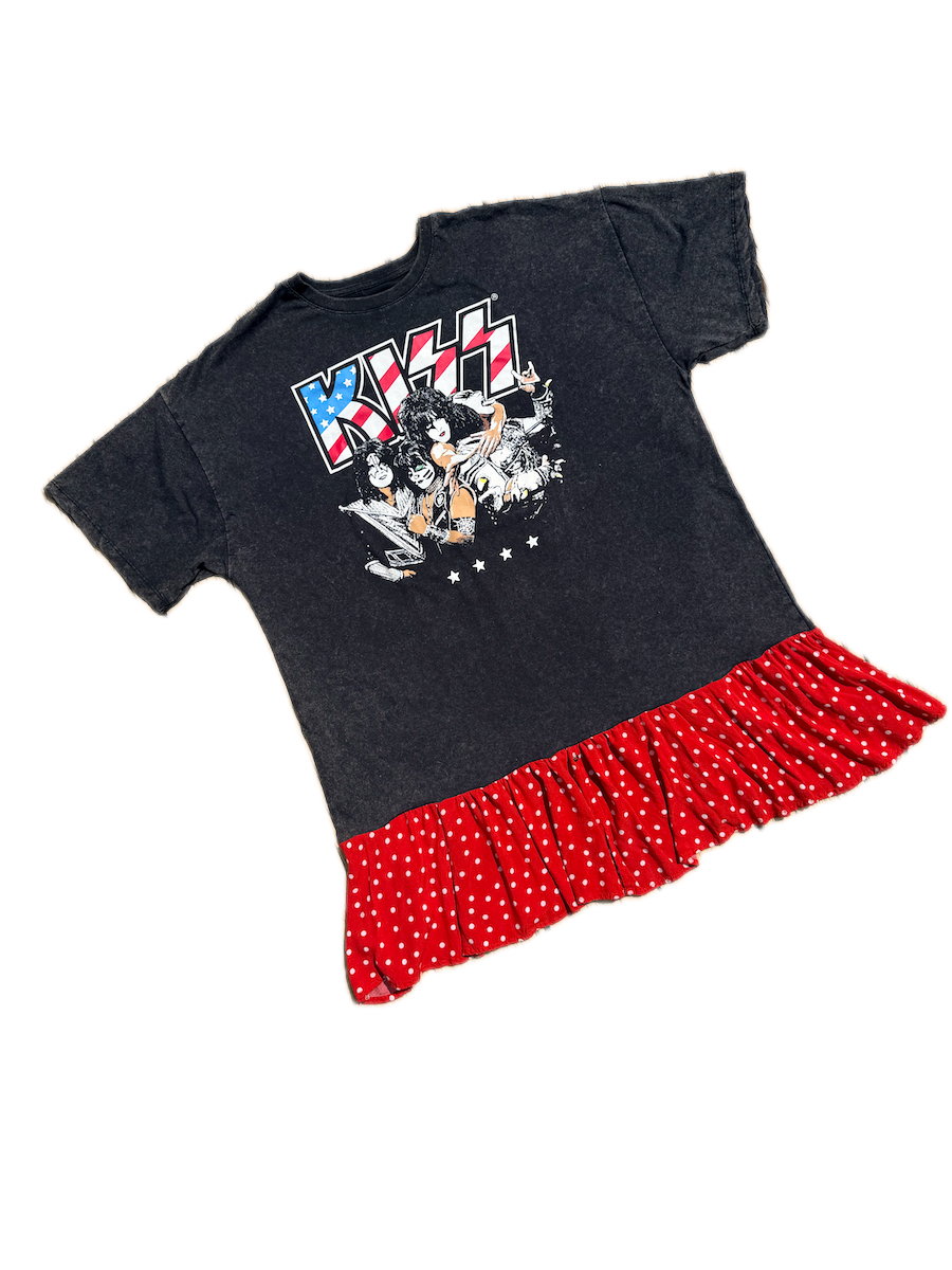 Kiss Tshirt Dress with Polka Dot Ruffle
