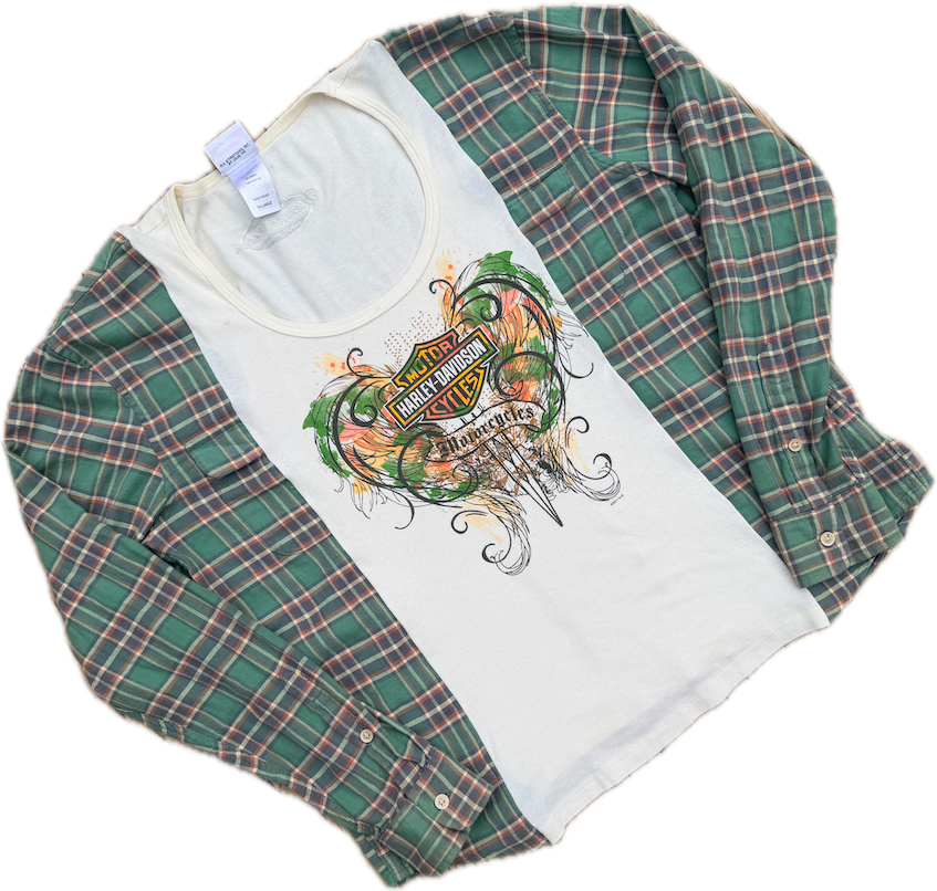 Harley Davidson Womans Green Flannel Tee