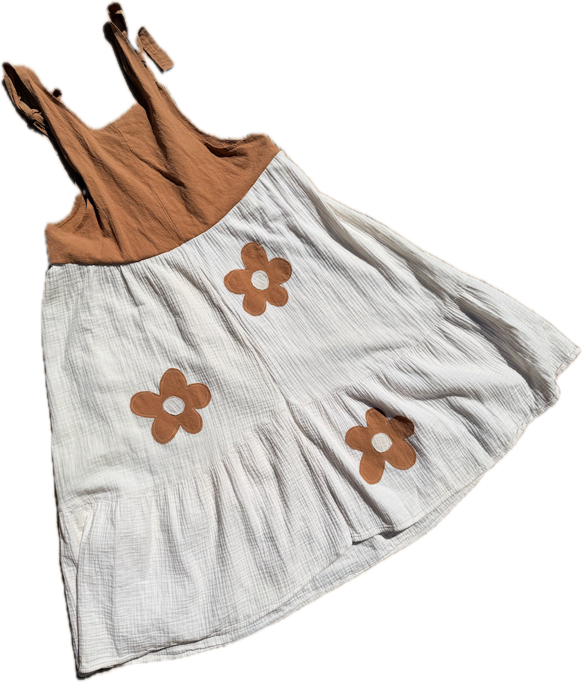 White and Ivory Flower Overall Dress