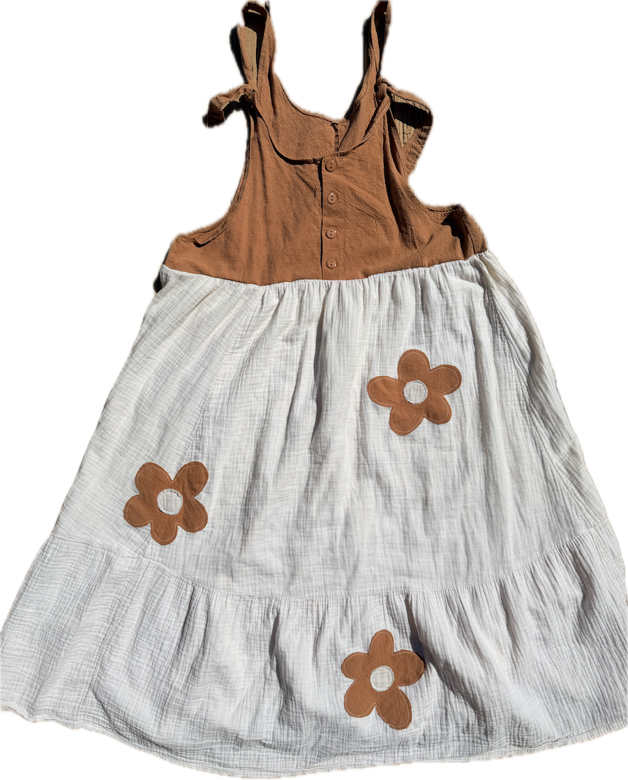 White and Ivory Flower Overall Dress