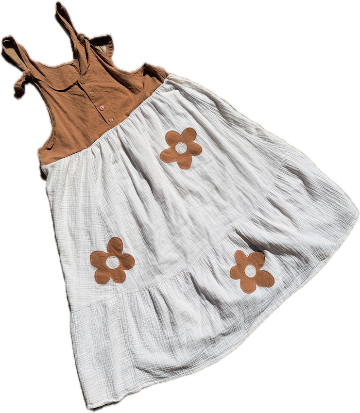 White and Ivory Flower Overall Dress
