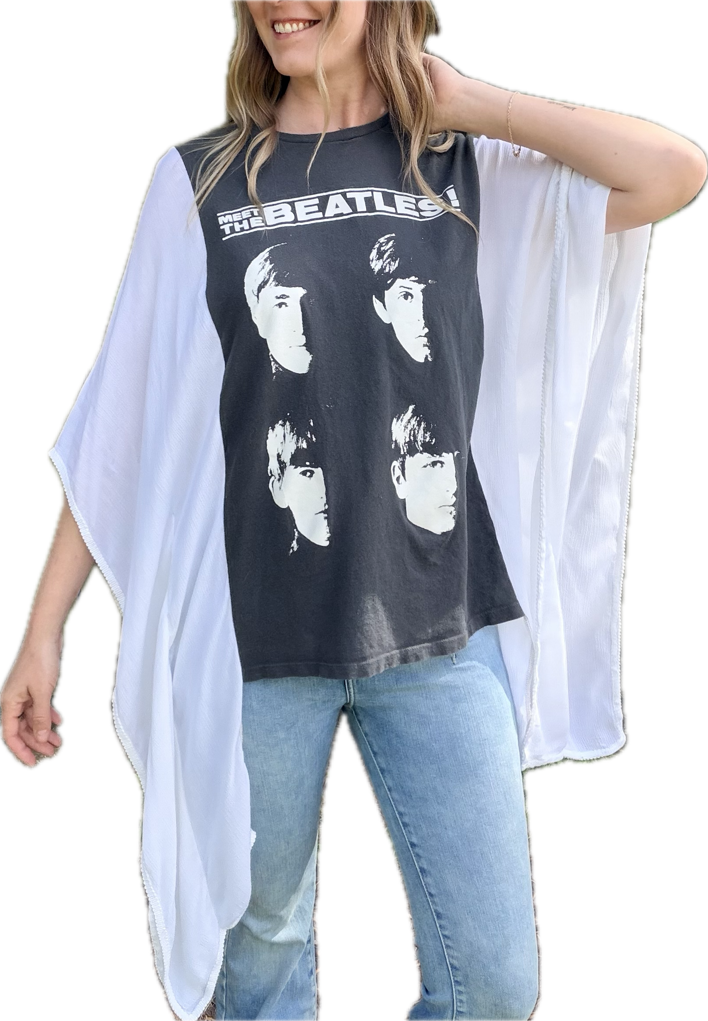 The Beatles Gray and White Boho Tee