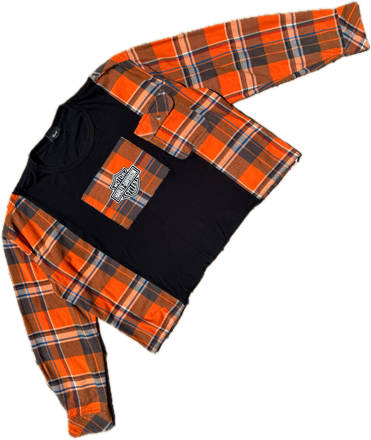 Harley Davidson orange patchwork flannel