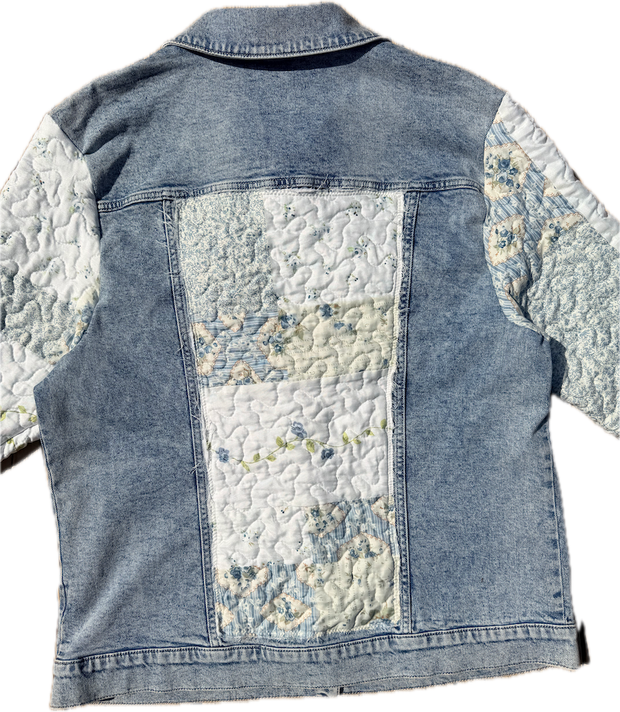 Blue Floral Quilted Denim Jacket