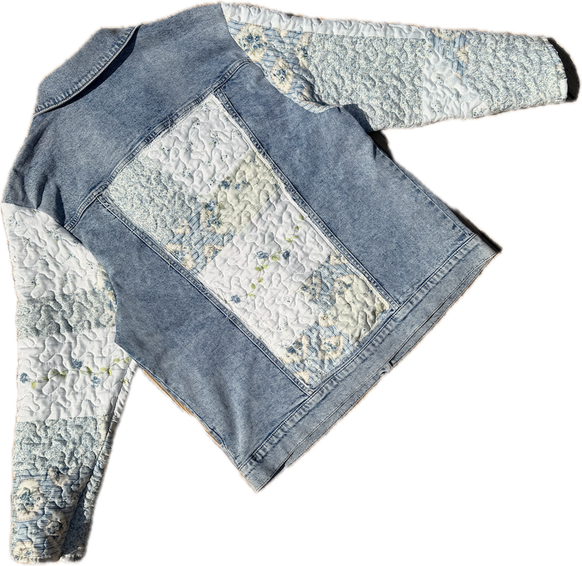 Blue Floral Quilted Denim Jacket