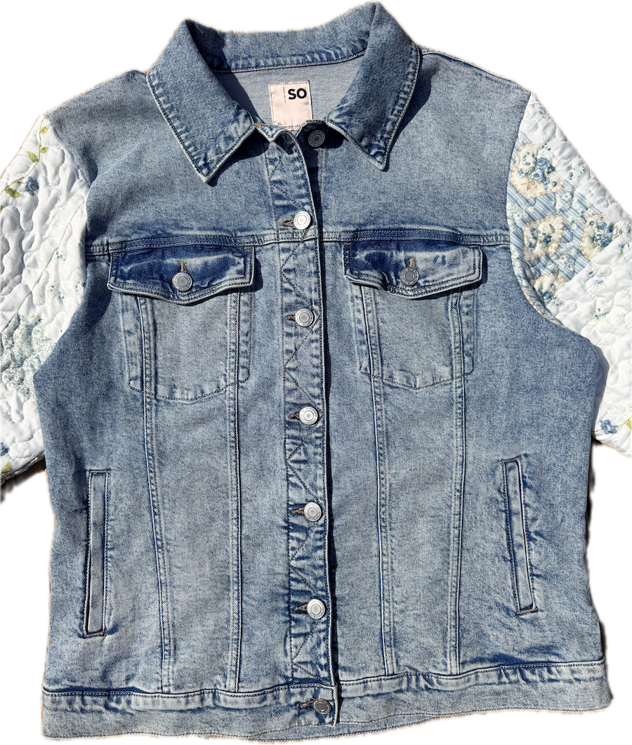 Blue Floral Quilted Denim Jacket