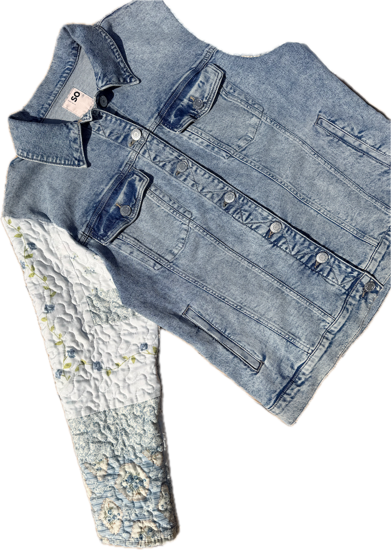 Blue Floral Quilted Denim Jacket