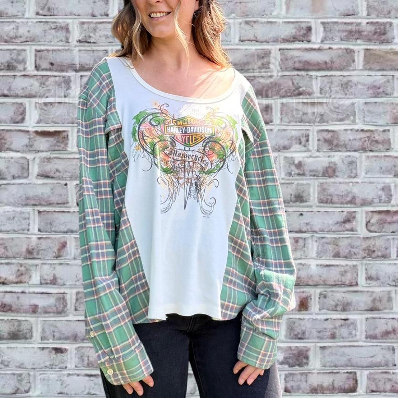 Harley Davidson Womans Green Flannel Tee