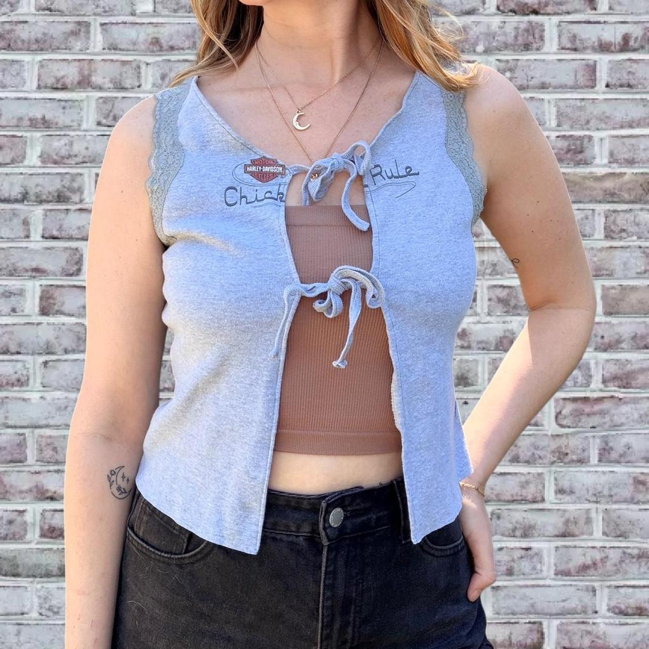 Harley Davidson Gray Tie Front Tank Top
