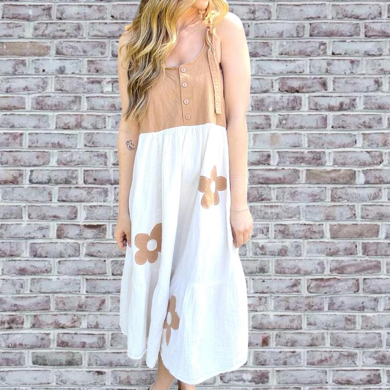 White and Ivory Flower Overall Dress
