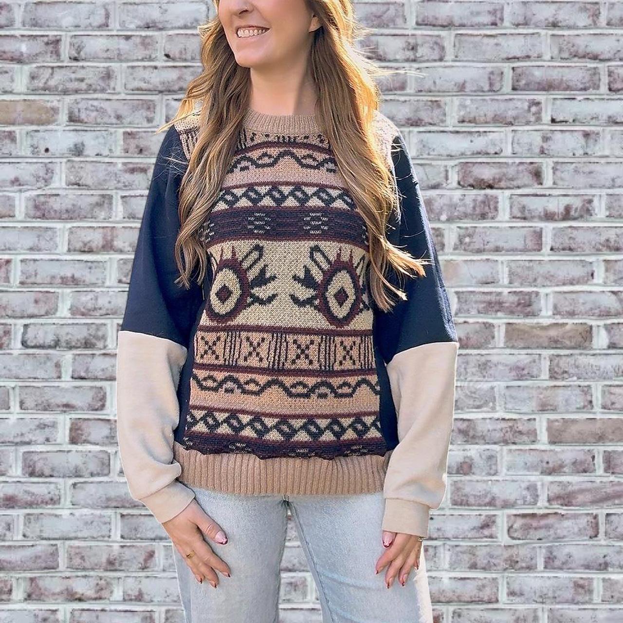 Beige Sweater Patchwork Crewneck