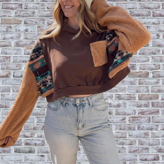 Teddy Fleece Patchwork Hoodie