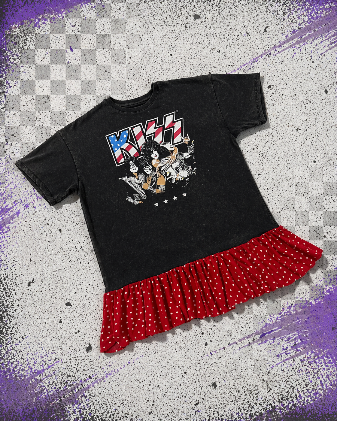 Kiss Tshirt Dress with Polka Dot Ruffle
