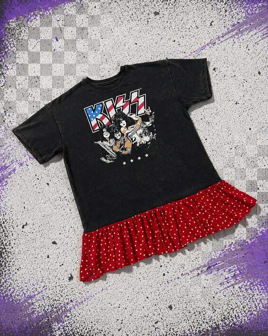 Kiss Tshirt Dress with Polka Dot Ruffle