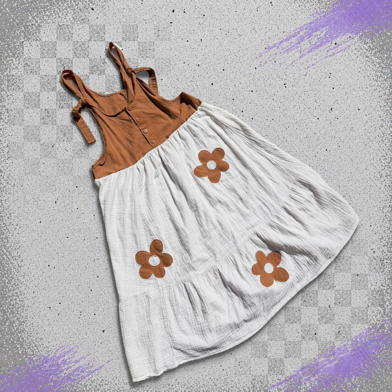 White and Ivory Flower Overall Dress