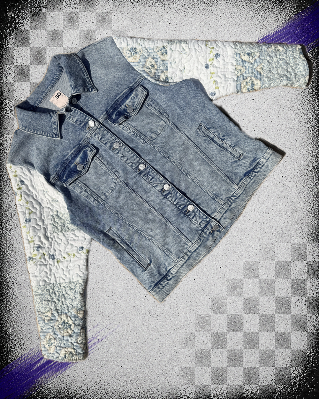 Blue Floral Quilted Denim Jacket