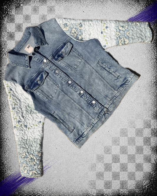 Blue Floral Quilted Denim Jacket