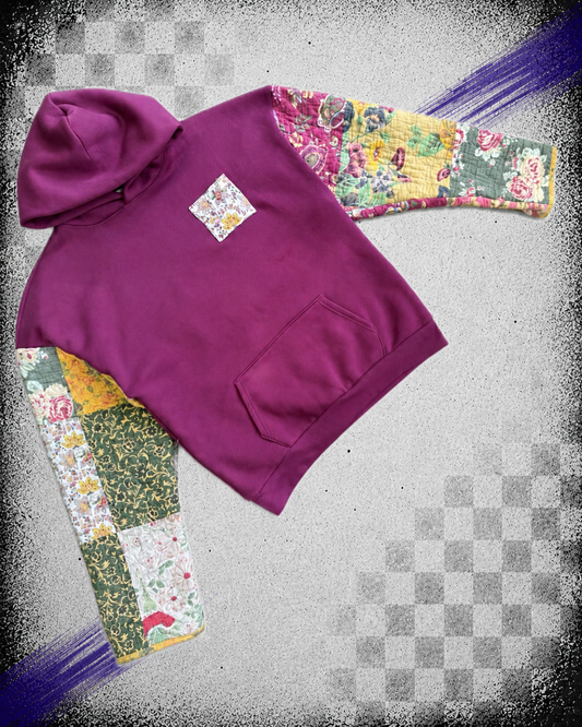 Patchwork Floral Quilted Sleeve Hoodie